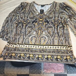 JM Collection Black and Gold Paisley Top